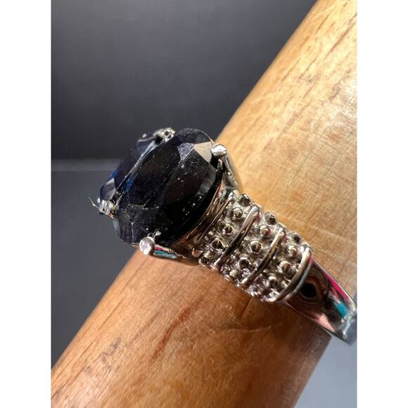 NEW midnight sapphire three stone ring in stainless steel size 7 - Picture 7 of 16